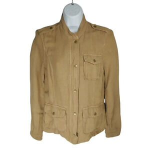 Lucky Brand Live in Love Military Style Jacket Linen  Khaki Brown XS